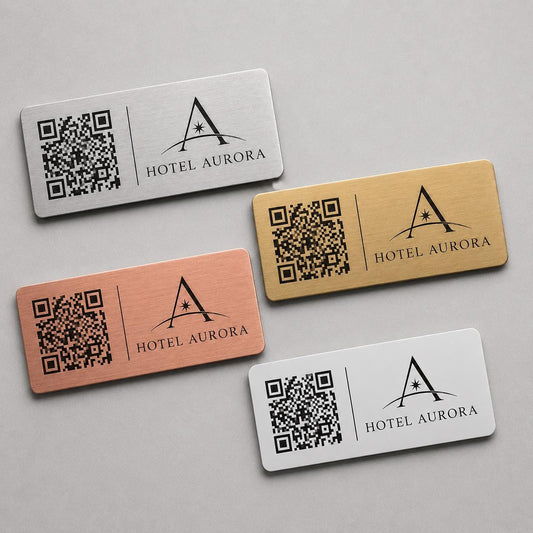 QR Code etichetta con logo in abs colore rame acciaio ottone bianco Personalizzato | Segnaposto Ristorante Elegante | Menu Digitale Menu qr