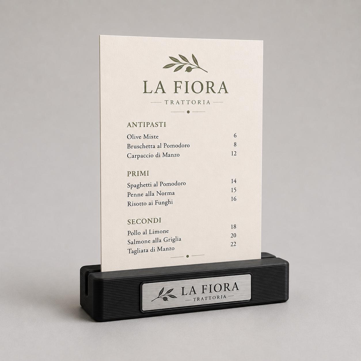 Base in plastica menu fai da te Porta Menu e Segnatavolo Personalizzato in Stampa 3D per menu in cartoncino formato A5