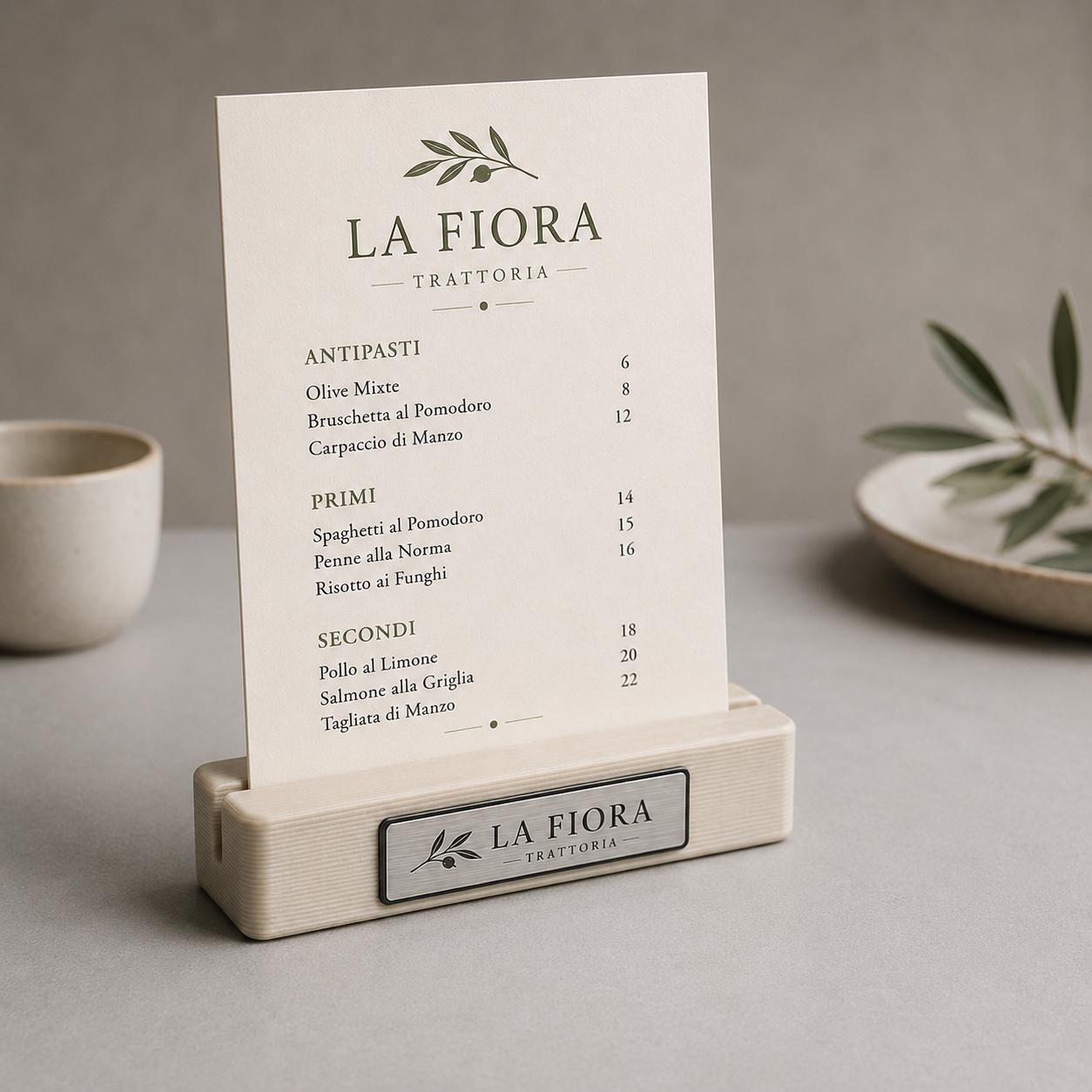 Base in plastica menu fai da te Porta Menu e Segnatavolo Personalizzato in Stampa 3D per menu in cartoncino formato A5