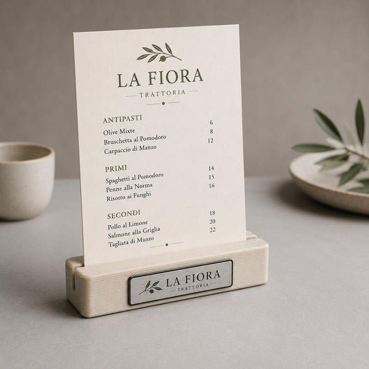 Base in plastica menu fai da te Porta Menu e Segnatavolo Personalizzato in Stampa 3D per menu in cartoncino formato A5