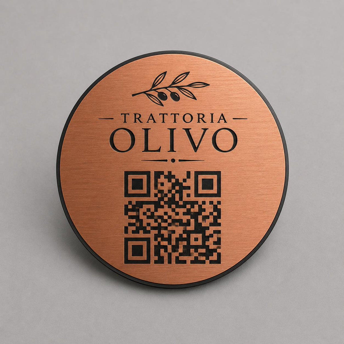 Targa rotonda personalizzata con codice QR per menu contactless - Ristoranti, hotel, bar - Collegamento a Instagram, Facebook, acciaio abs