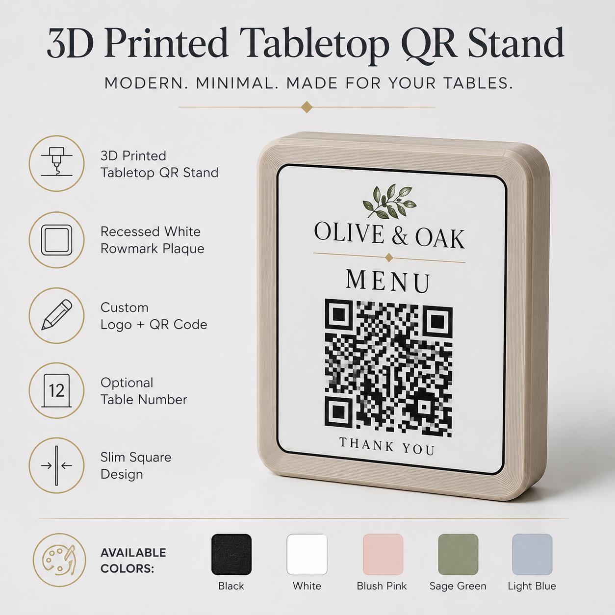 Basetta quadrata 7x7x1,5cm beige in plastica menu fai da te Porta Menu e Segnatavolo Personalizzato in Stampa 3D per menu contactless