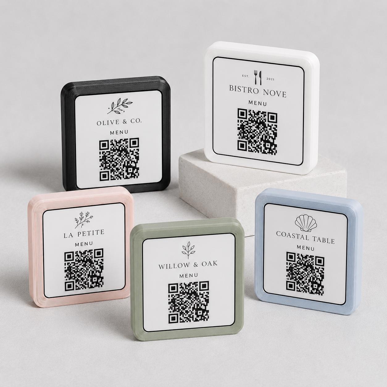 Basetta quadrata 7x7x1,5cm beige in plastica menu fai da te Porta Menu e Segnatavolo Personalizzato in Stampa 3D per menu contactless