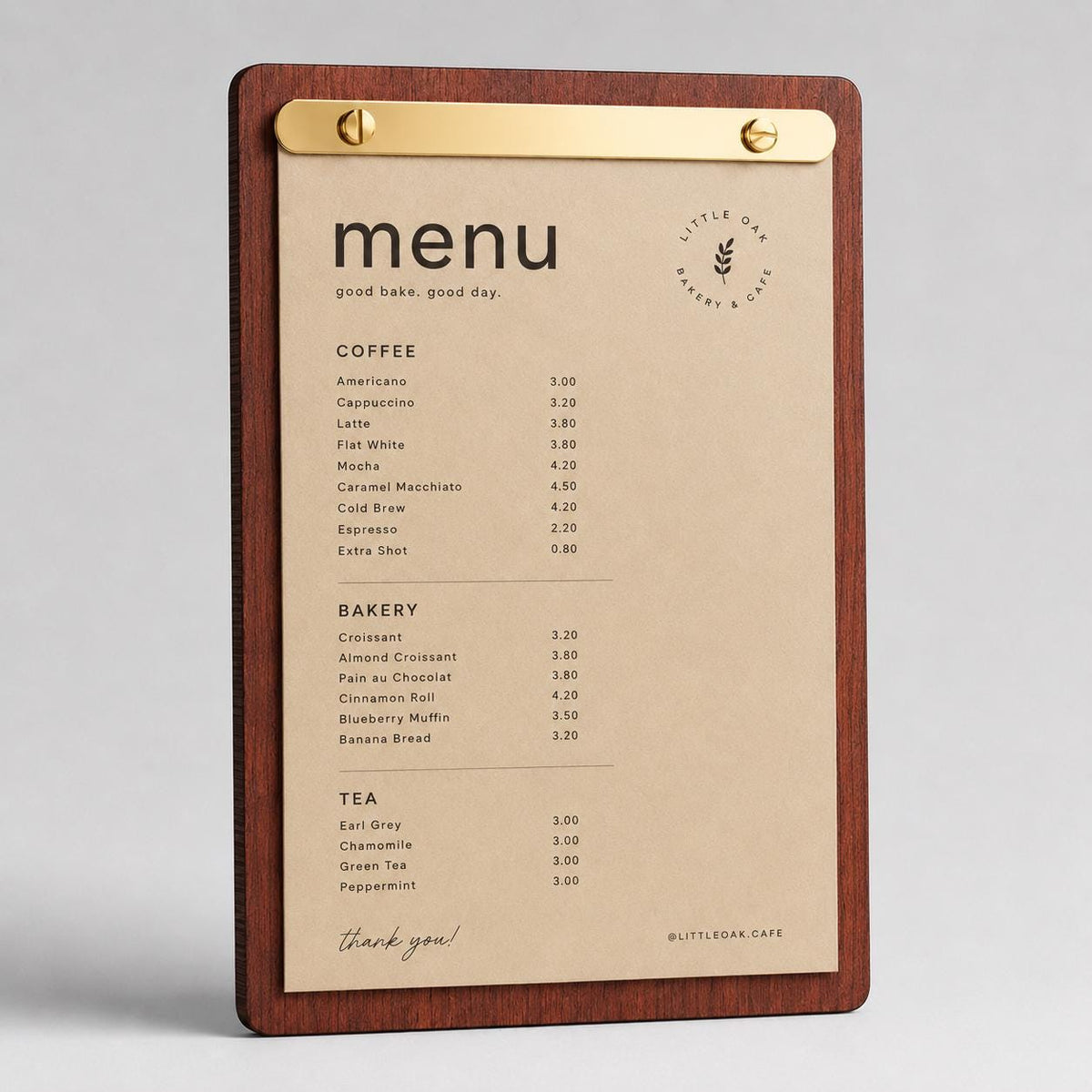 Supporto menu A4 in legno con incisione laser