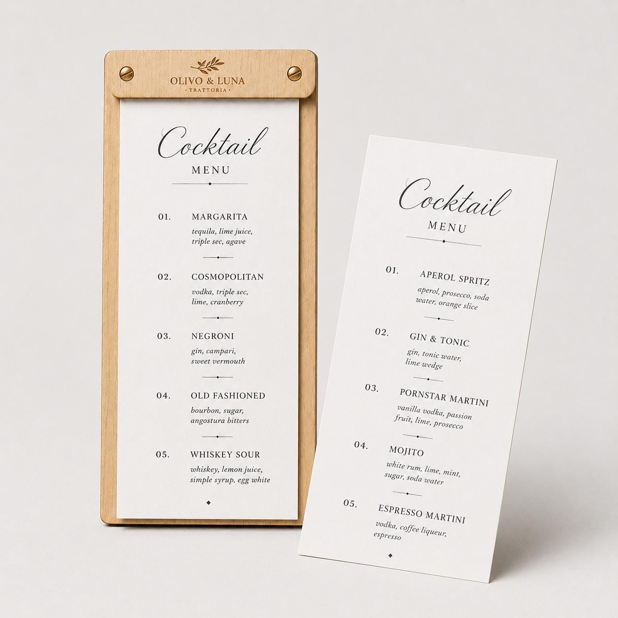 Portamenu tavoletta stretta in legno pioppo bacchetta stretta formato A4 Personalizzato | Menu Ristorante personalizzato| Copertina