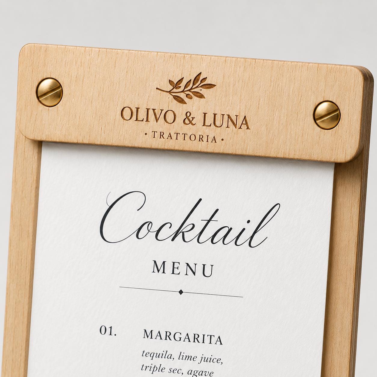 Portamenu tavoletta cocktails mogano in legno bacchetta stretta formato A4 Personalizzato | Menu Ristorante personalizzato| Copertina