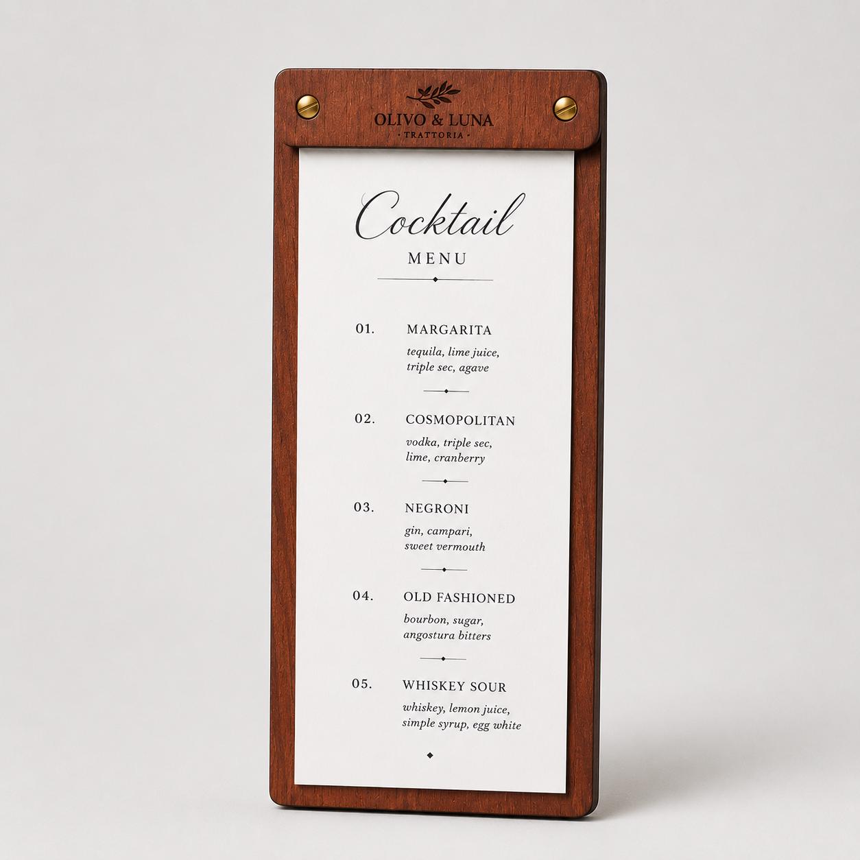 Portamenu tavoletta stretta in legno pioppo bacchetta stretta formato A4 Personalizzato | Menu Ristorante personalizzato| Copertina