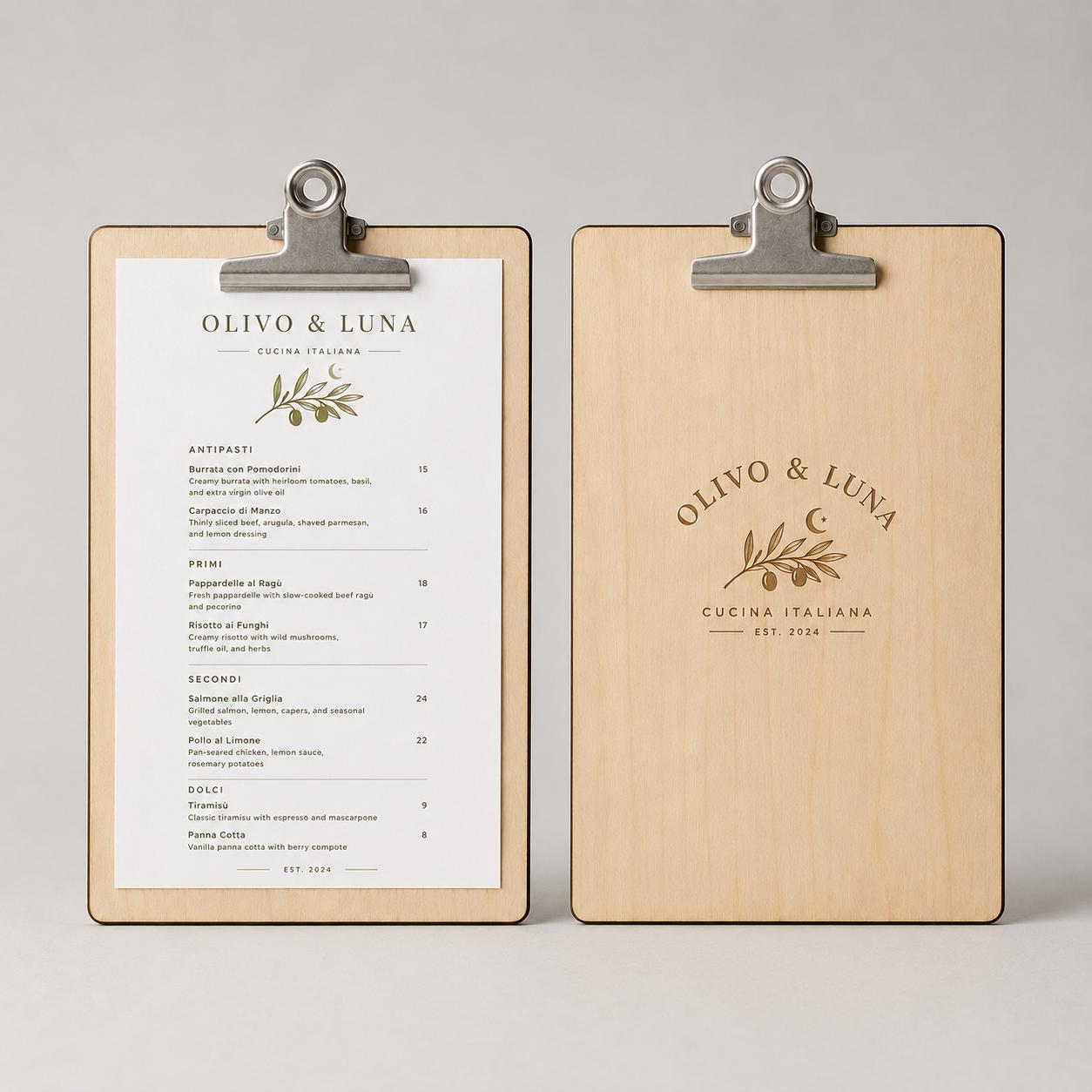 Portamenu molletta bulldog in legno pioppo bacchetta stretta formato A4 Personalizzato | Menu Ristorante personalizzato| Copertina