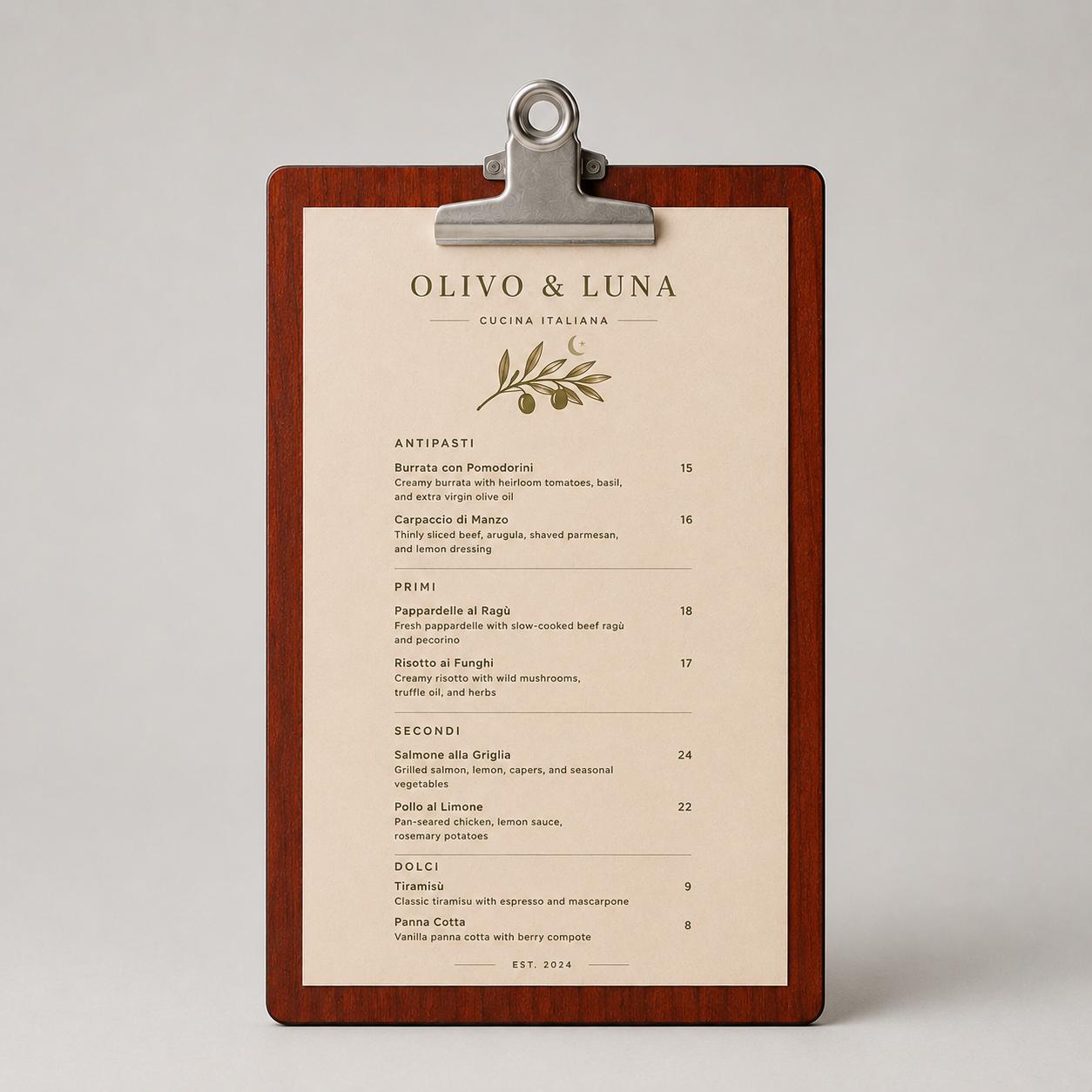 Portamenu molletta bulldog in legno pioppo ebano formato A4 Personalizzato | Menu Ristorante personalizzato| Copertina