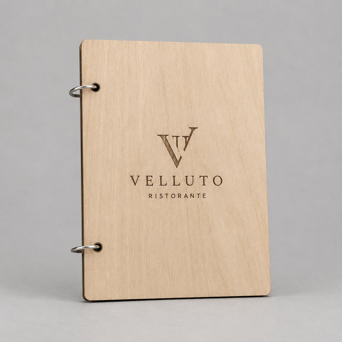 Portamenu A5 Legno Personalizzato | Menu Ristorante con Anelli | Copertina Menu in Pioppo Incisa Laser per Bar, Café e Ristoranti