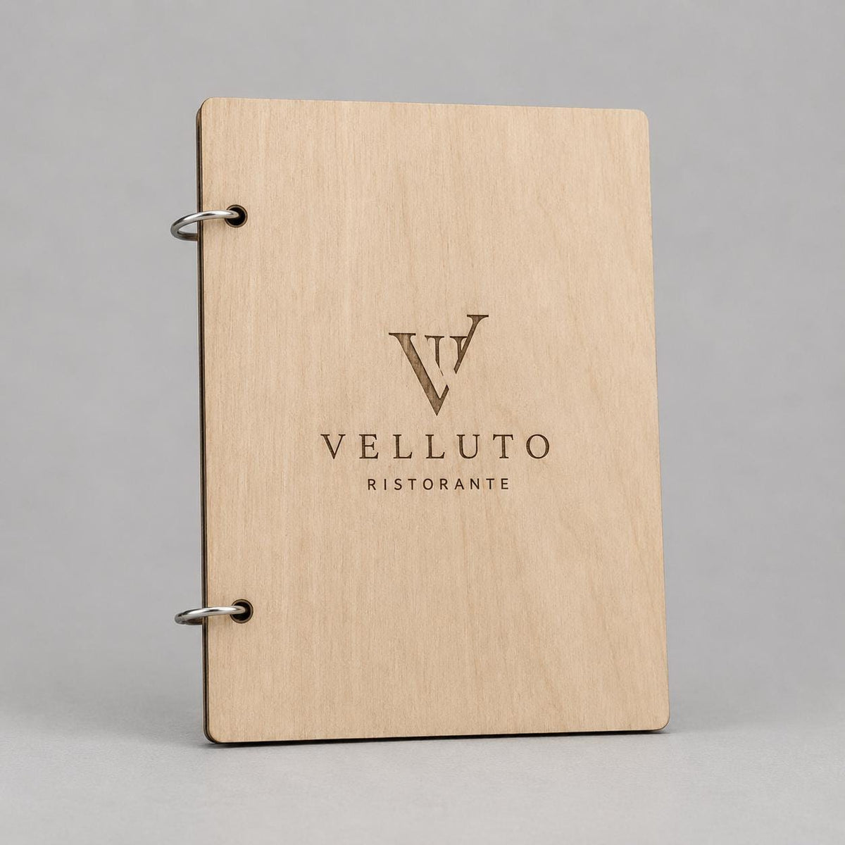 Portamenu A5 Legno Personalizzato | Menu Ristorante con Anelli | Copertina Menu in Pioppo Incisa Laser per Bar, Café e Ristoranti