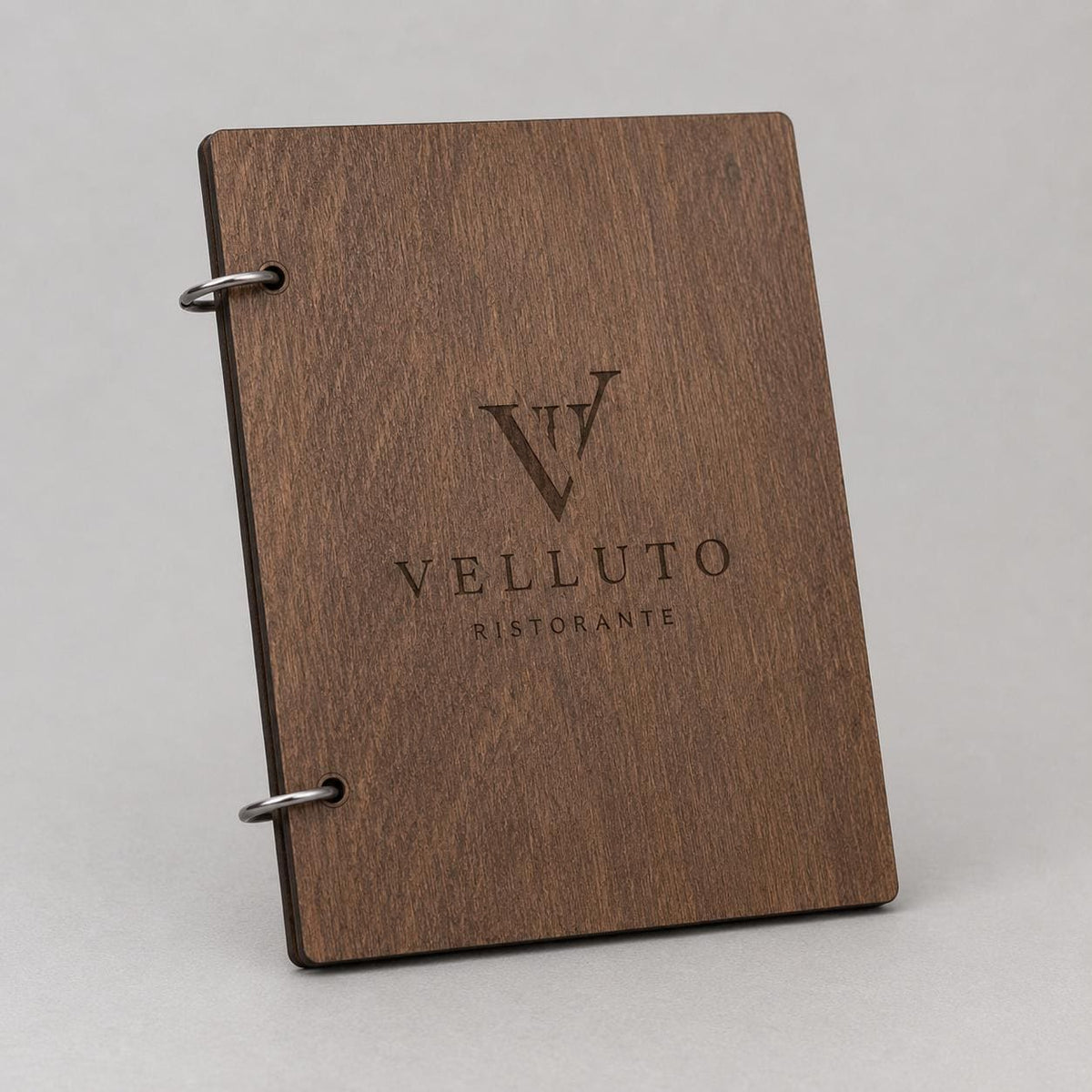 Portamenu A5 Legno Personalizzato | Menu Ristorante con Anelli | Copertina Menu in Pioppo Incisa Laser per Bar, Café e Ristoranti