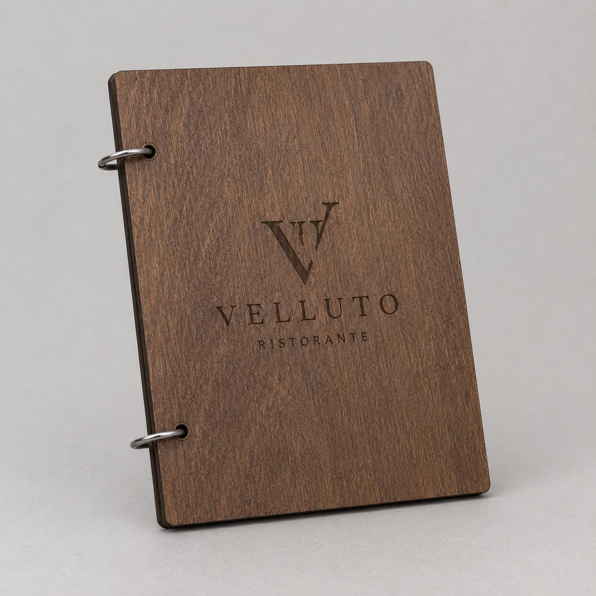 Portamenu A5 Legno Personalizzato | Menu Ristorante con Anelli | Copertina Menu in Pioppo Incisa Laser per Bar, Café e Ristoranti
