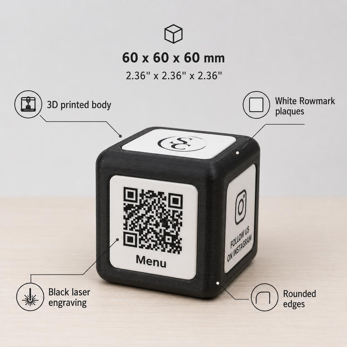 Cubo Espositore QR Code Personalizzato | Menu Digitale, Social Media, Wi-Fi | Stampa 3D e Incisione Laser | Per Ristoranti, Bar ed Eventi