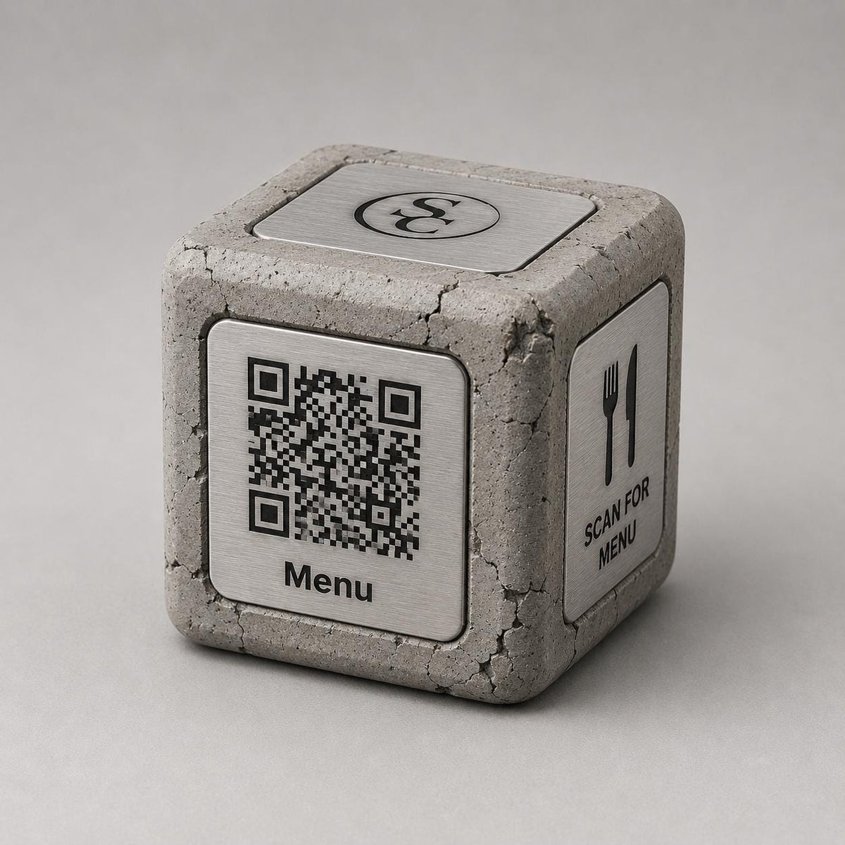 Cubi qr cemento e rame Espositore QR Code Personalizzato | Effetto cemento Menu Digitale, Social Media, Wi-Fi | Stampa 3D e Incisione