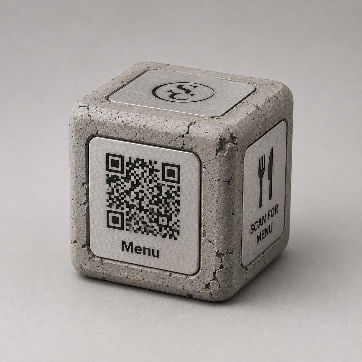 Cubi qr cemento e rame Espositore QR Code Personalizzato | Effetto cemento Menu Digitale, Social Media, Wi-Fi | Stampa 3D e Incisione