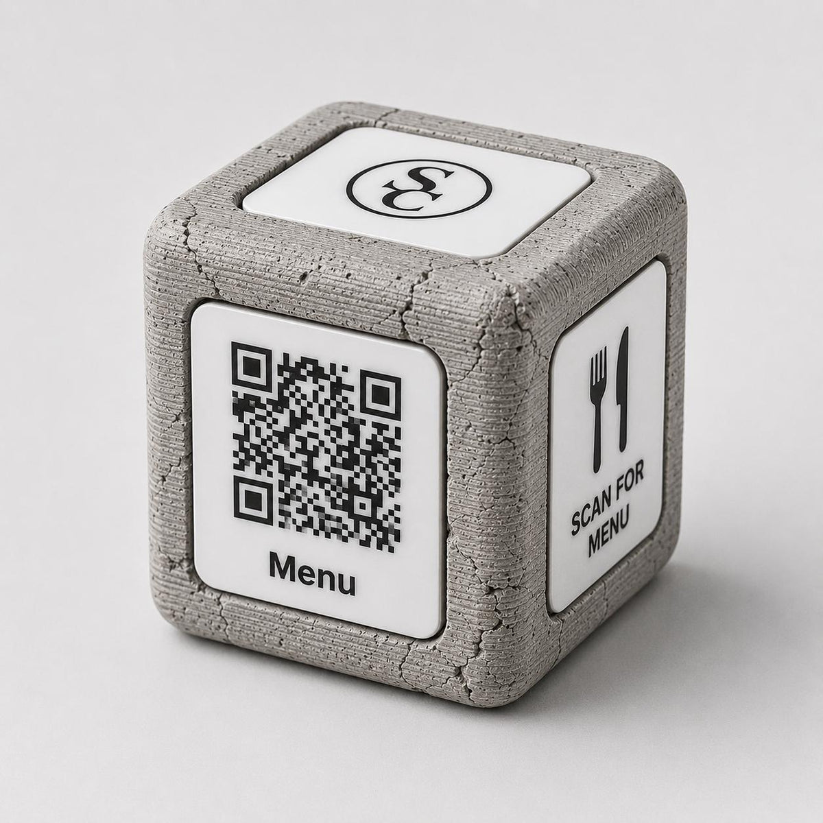Cubi qr cemento e rame Espositore QR Code Personalizzato | Effetto cemento Menu Digitale, Social Media, Wi-Fi | Stampa 3D e Incisione