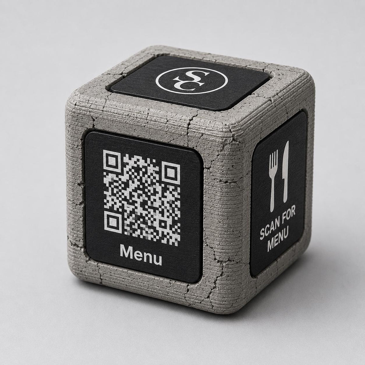 Cubi qr cemento e rame Espositore QR Code Personalizzato | Effetto cemento Menu Digitale, Social Media, Wi-Fi | Stampa 3D e Incisione