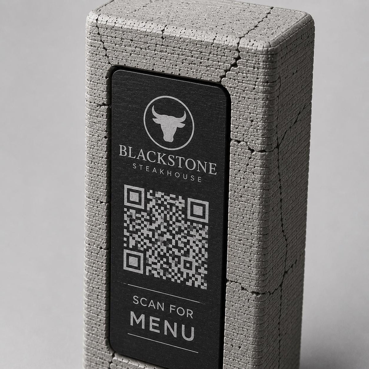 Totem stand qr cemento e rame Espositore QR Code Personalizzato | Effetto cemento Menu Digitale, Social Media| Stampa 3D e Incisione