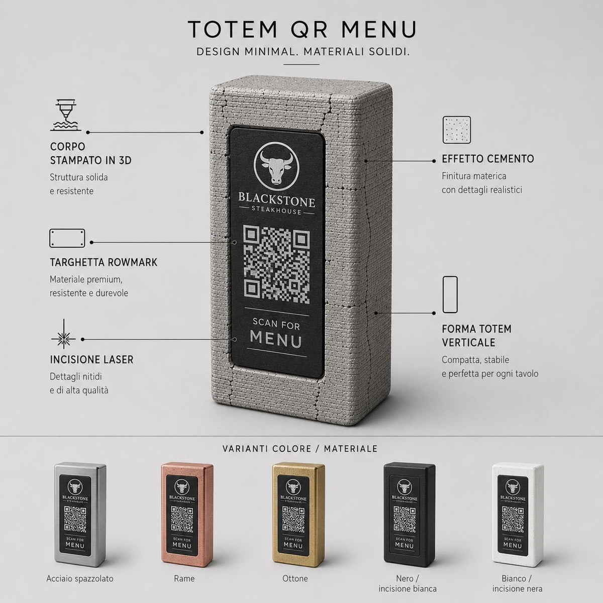 Totem stand qr cemento e rame Espositore QR Code Personalizzato | Effetto cemento Menu Digitale, Social Media| Stampa 3D e Incisione