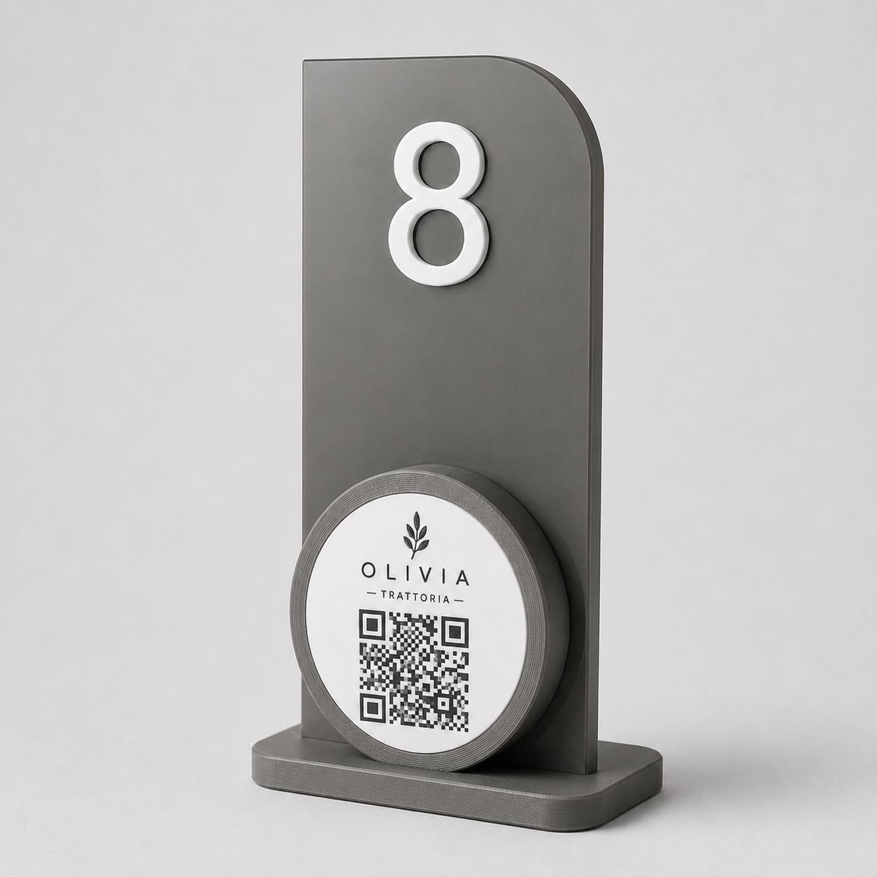 Portanumero da Tavolo Moderno con QR Code, Segnatavolo Personalizzato per Ristoranti e Trattorie, Stampa 3D Minimalista, Porta Menu Digitale