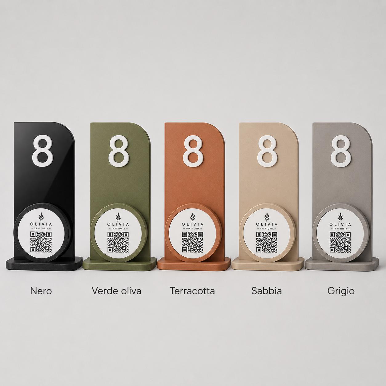 Portanumero da Tavolo terracotta QR Code, Segnatavolo Personalizzato per Ristoranti e Trattorie, Stampa 3D Minimalista, Porta Menu Digitale