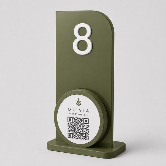 Portanumero da Tavolo verde QR Code, Segnatavolo Personalizzato per Ristoranti e Trattorie, Stampa 3D Minimalista, Porta Menu Digitale