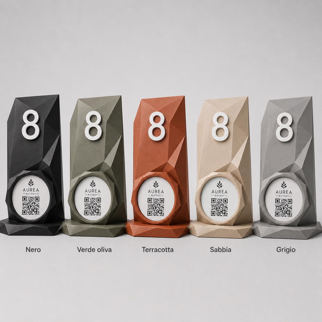 Porta QR Code da Tavolo Personalizzato | Numero Tavolo 3D Low Poly | Supporto Menu Digitale per Ristorante, Bar, Hotel e Cocktail Bar