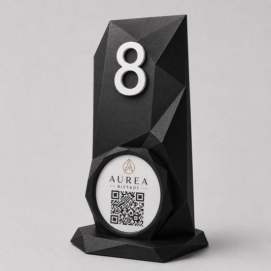 Porta QR Code sabbia da Tavolo Personalizzato | Numero Tavolo 3D Low Poly | Supporto Menu Digitale per Ristorante, Bar, Hotel e Cocktail Bar