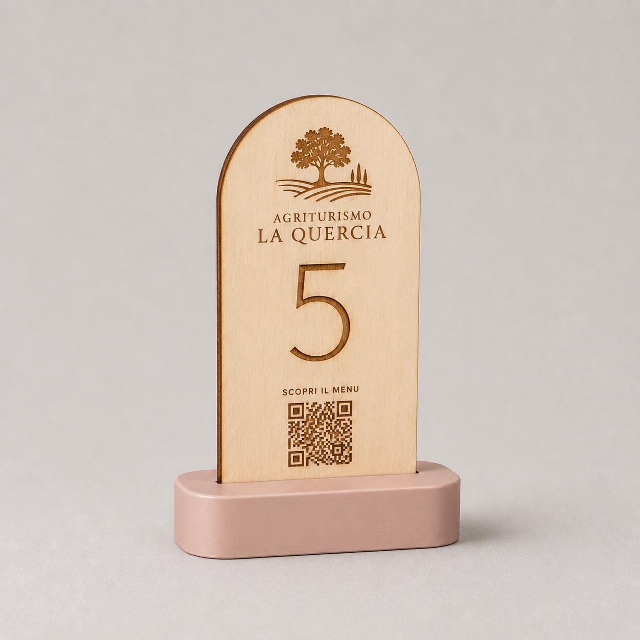 Portanumero Tavolo Azzurro con QR Code Personalizzato | Stand in Legno di Pioppo e Base 3D | Segnatavolo per Agriturismo, Ristorante, Bar