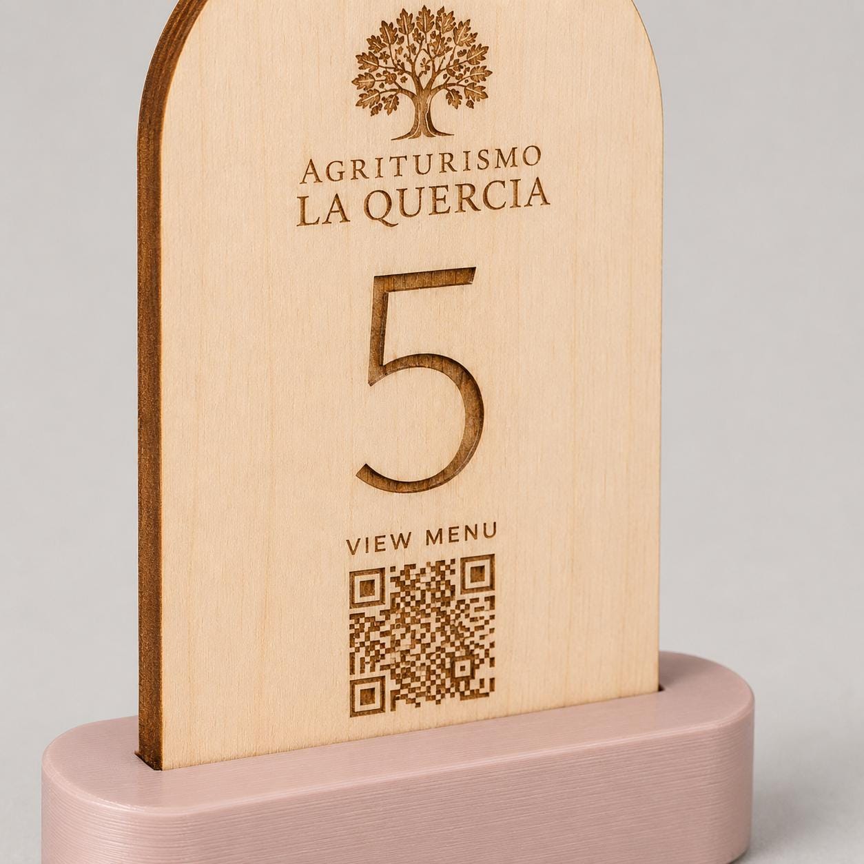 Portanumero Tavolo Azzurro con QR Code Personalizzato | Stand in Legno di Pioppo e Base 3D | Segnatavolo per Agriturismo, Ristorante, Bar