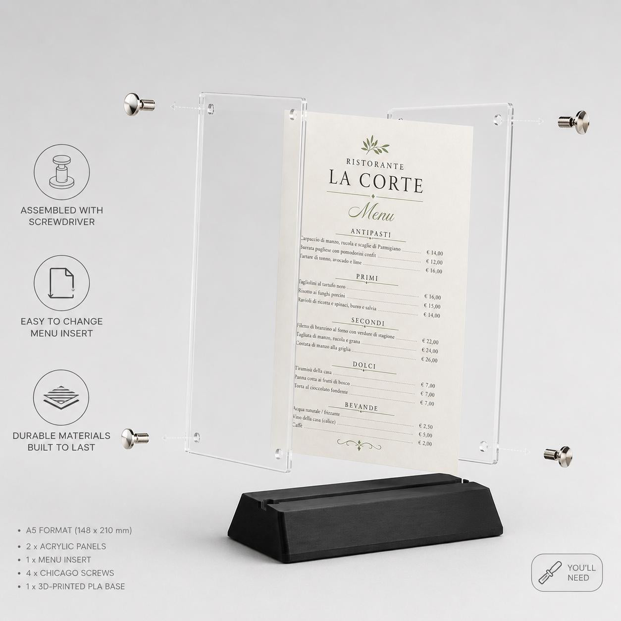 Portamenu A5 in plexiglas con base 3D squadrata – immagine 7