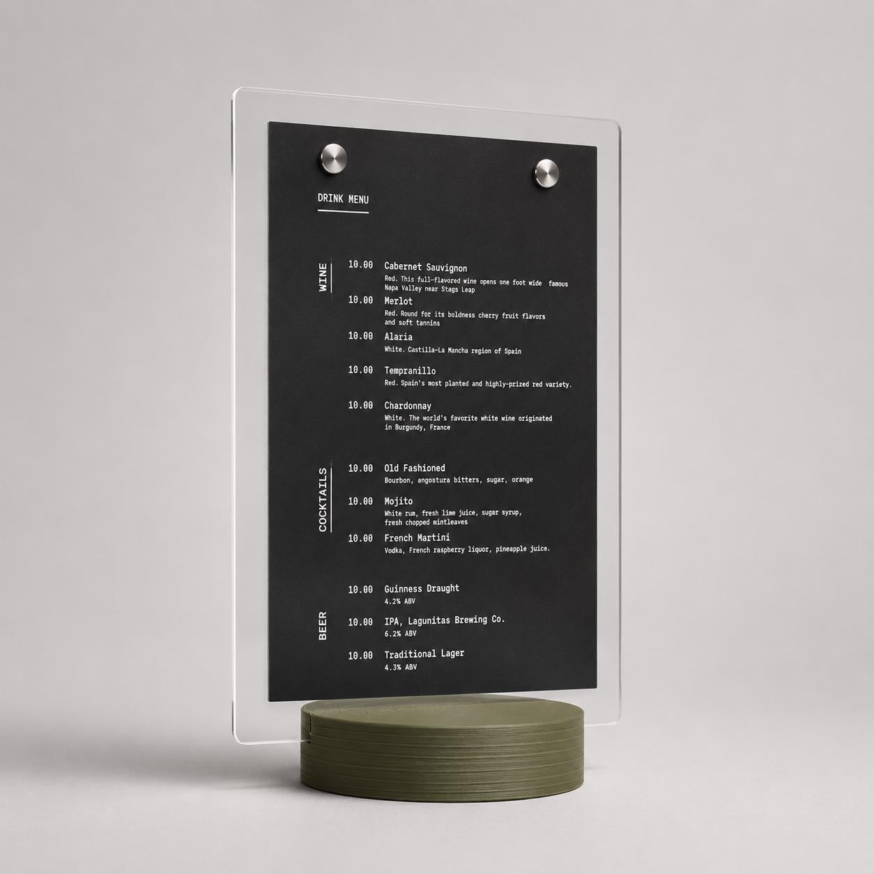 Portamenu A5 in plexiglas con base 3D circolare – immagine 5