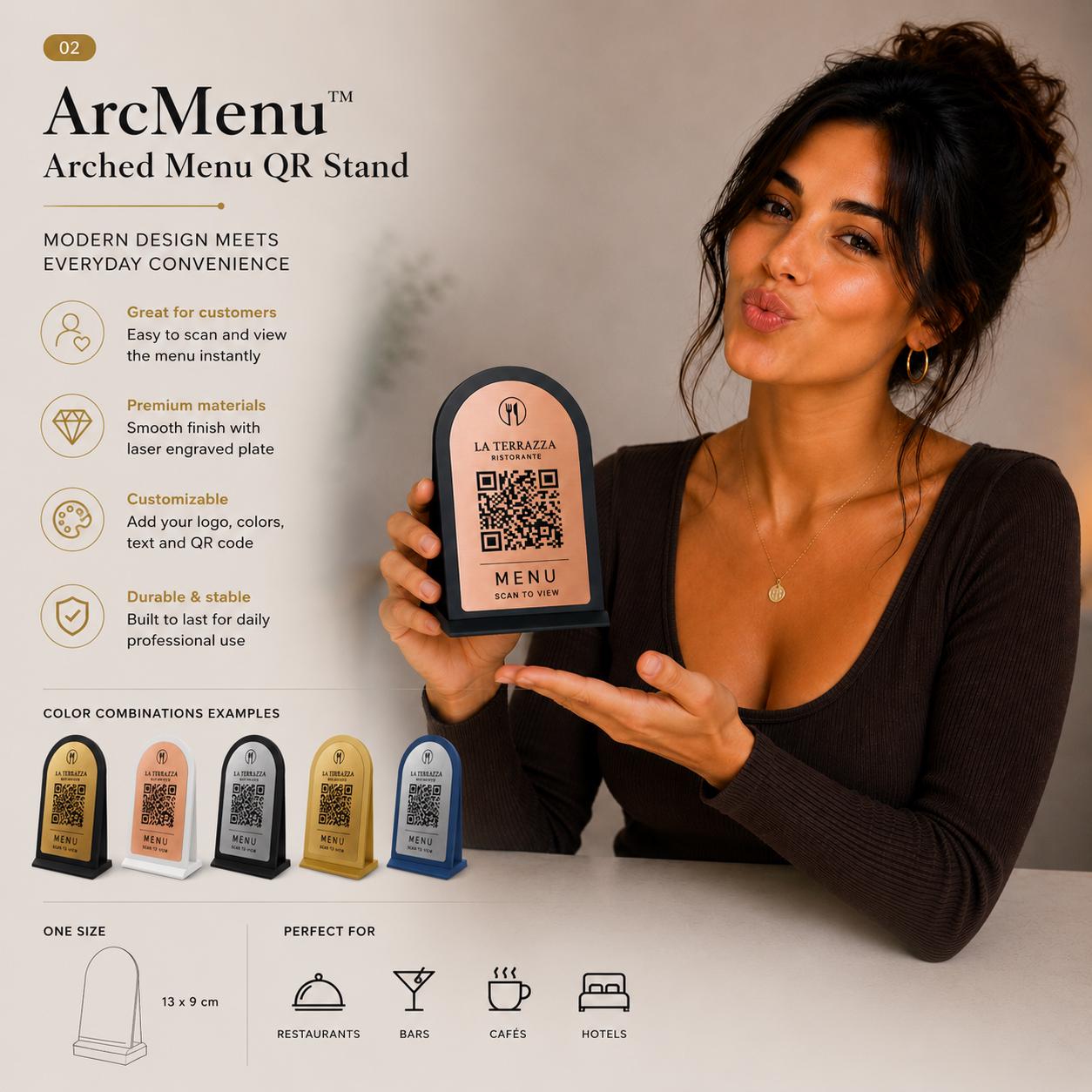 Supporto QR Code ad arco personalizzato per ristoranti – dettaglio 8