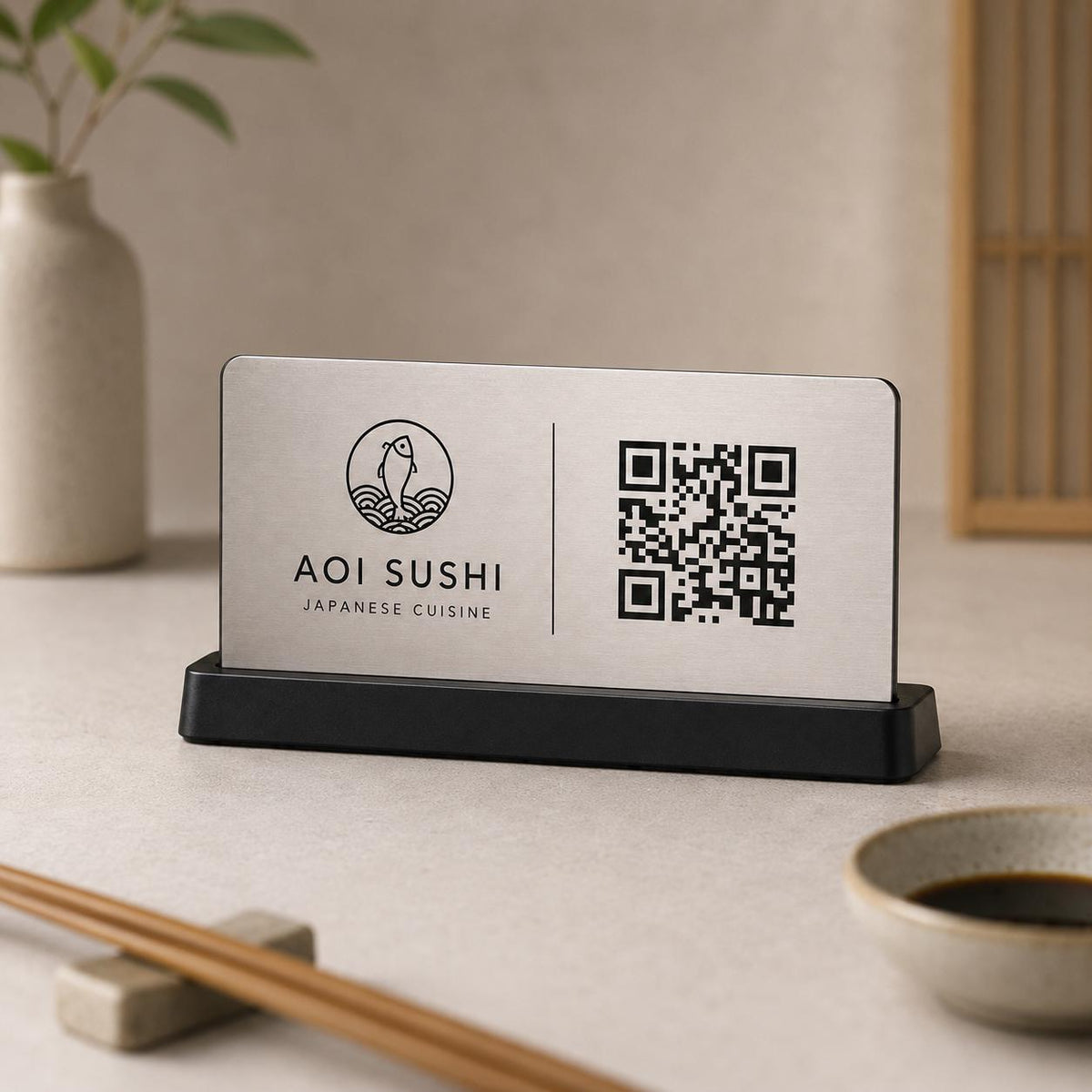 QR Code da tavolo acciaio oro abs Personalizzato in Plexiglass Oro e Nero | Segnaposto Ristorante Elegante | Menu Digitale per Tavolo Menu