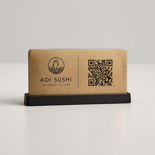QR Code da tavolo ottone oro abs Personalizzato in Plexiglass Oro e Nero | Segnaposto Ristorante Elegante | Menu Digitale per Tavolo Menu