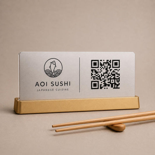 QR Code da tavolo acciaio oro abs Personalizzato in Plexiglass Oro e Nero | Segnaposto Ristorante Elegante | Menu Digitale per Tavolo Menu
