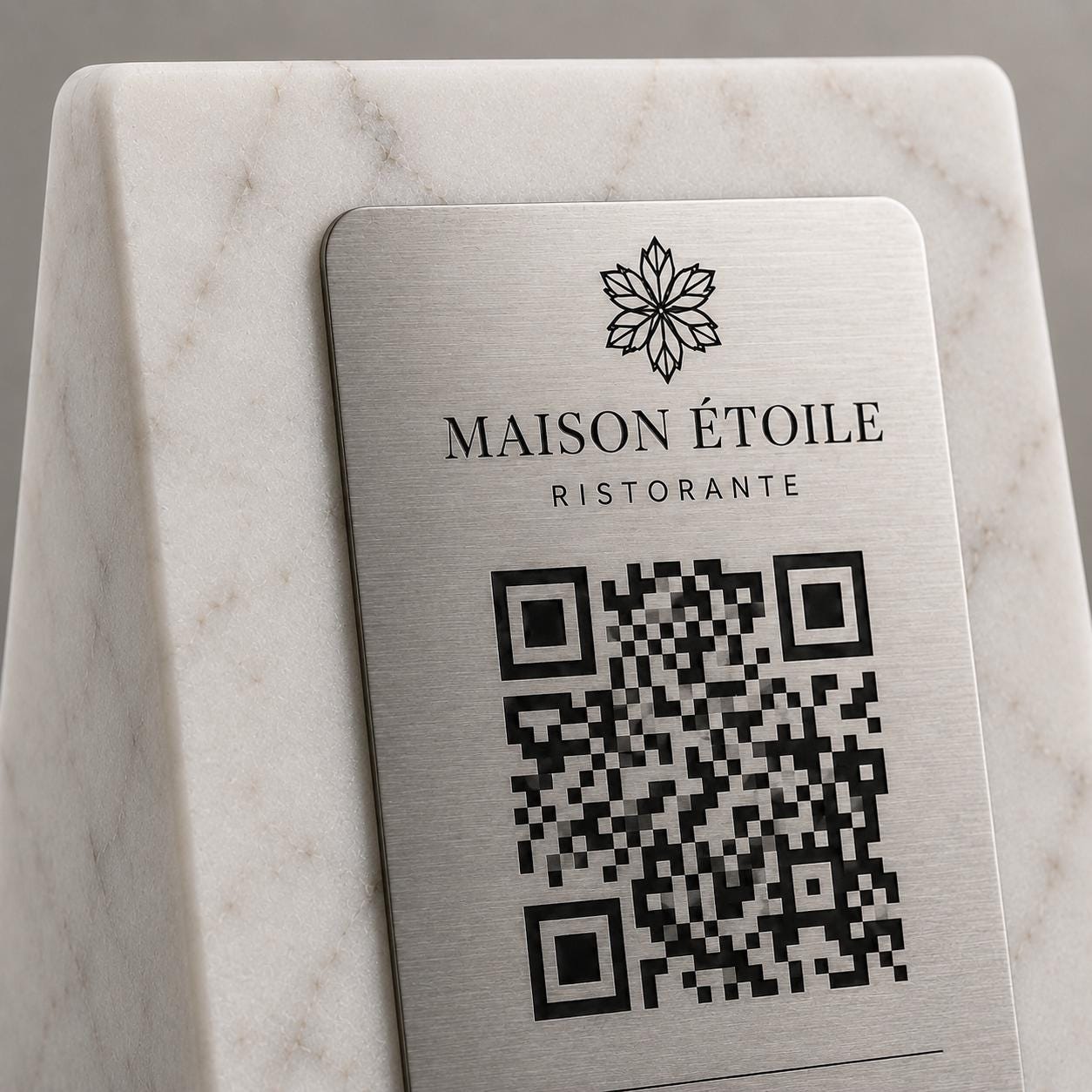 QR Code in pla effetto marmo e ottone Personalizzato | Segnaposto Ristorante Elegante | Menu Digitale Menu Cavaliere qr