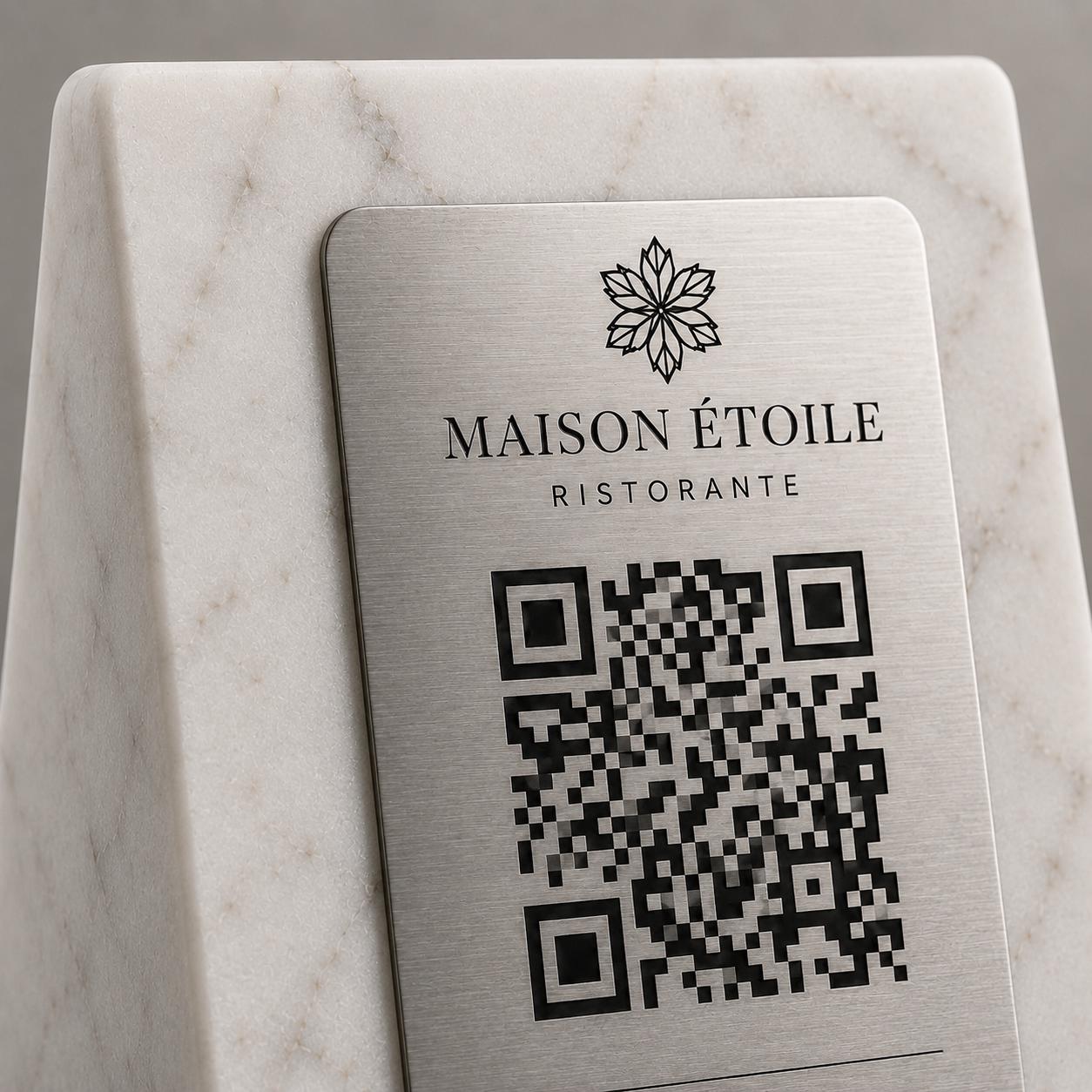 QR Code in pla effetto marmo Personalizzato | Segnaposto Ristorante Elegante | Menu Digitale Menu Cavaliere qr