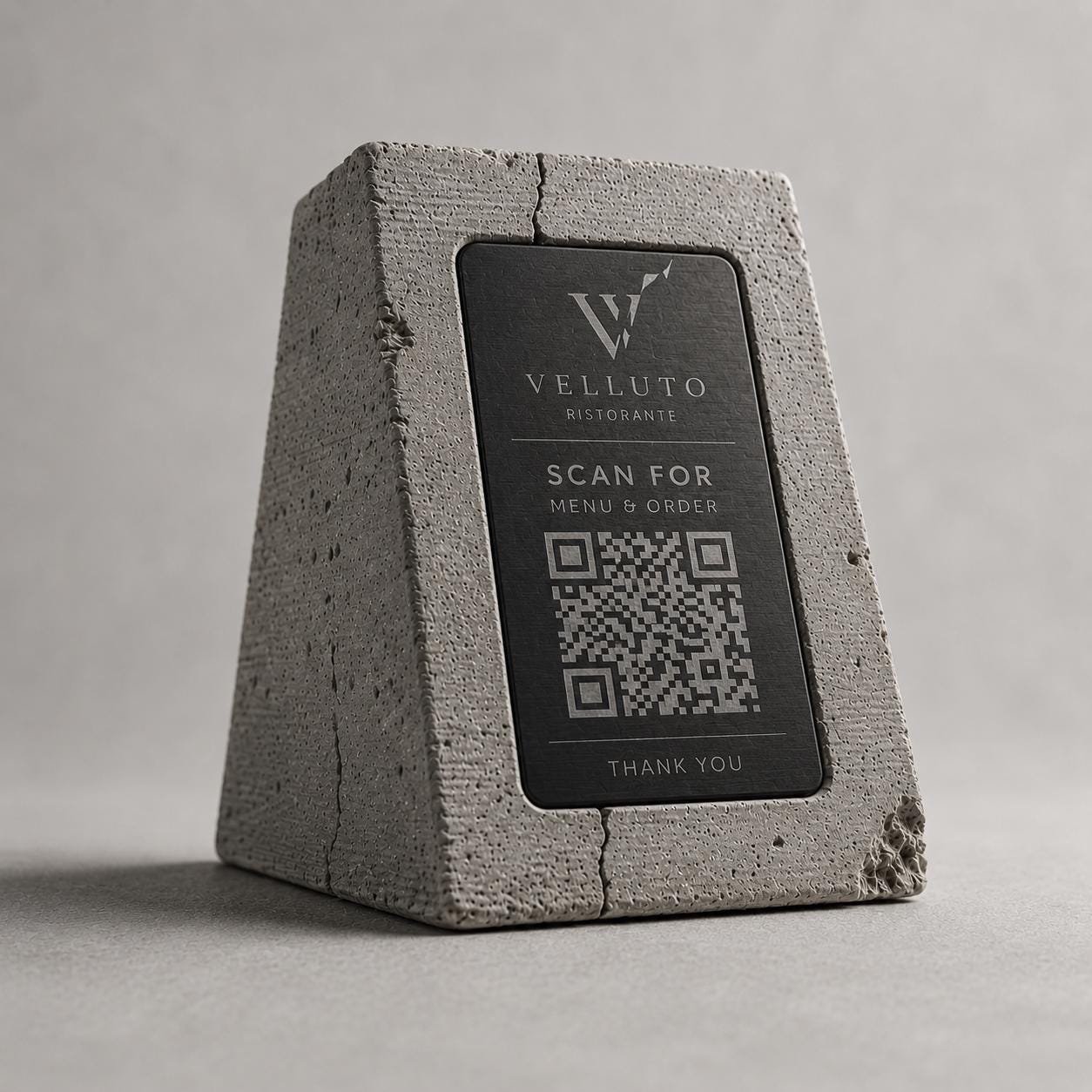 QR Code in pla effetto cemento e nero total black brutalist Personalizzato | Segnaposto Ristorante Elegante | Menu Digitale Menu Cavaliere