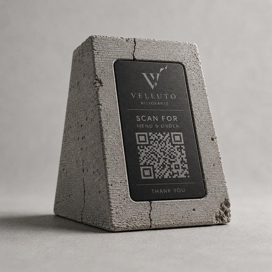 QR Code in pla effetto cemento e nero total black brutalist Personalizzato | Segnaposto Ristorante Elegante | Menu Digitale Menu Cavaliere