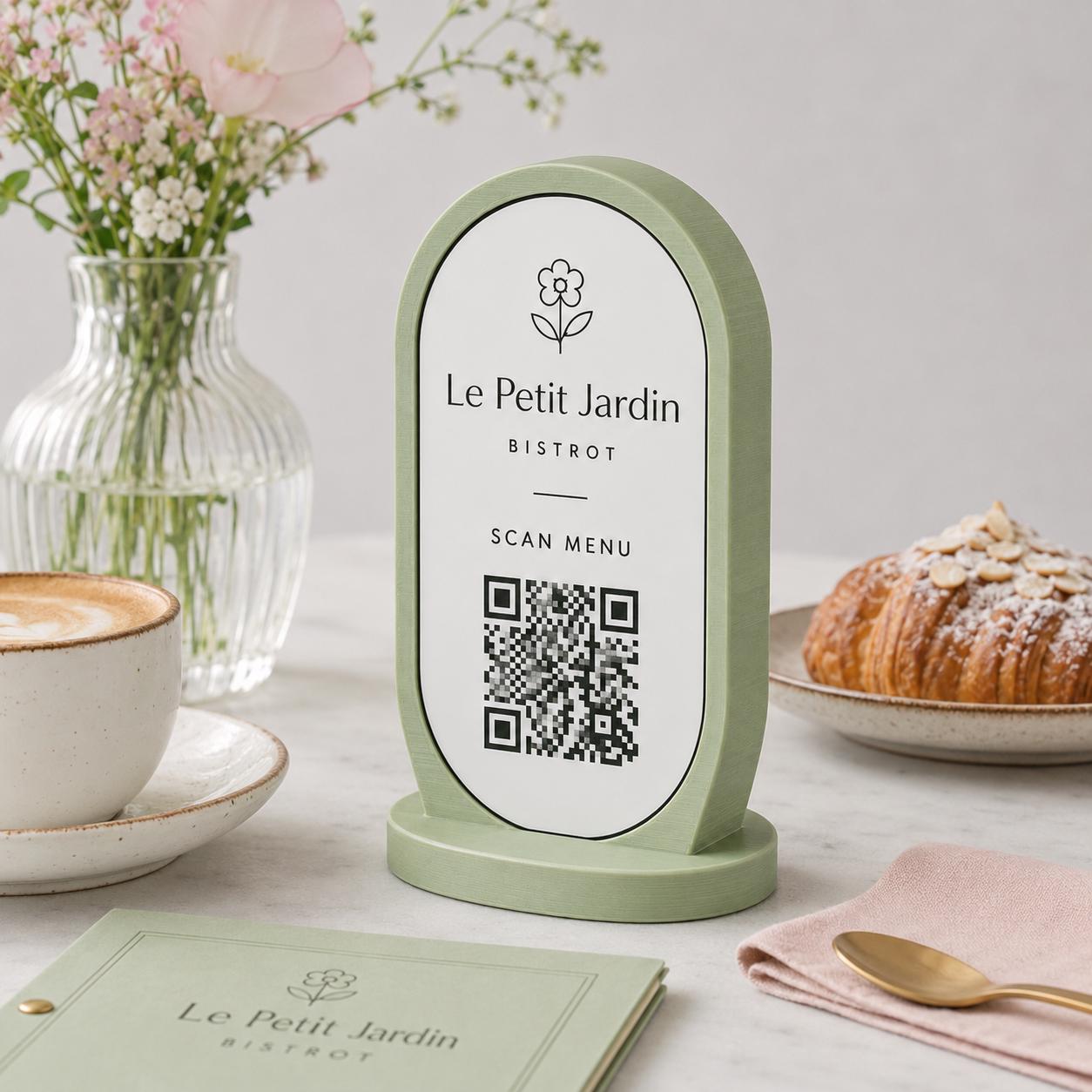 Porta Menu QR Code linea POP Bistrò Arancio Pesca Personalizzato per Ristorante e Bar Segnatavolo Menu Digitale Display QR 3d