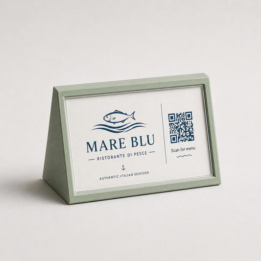 Porta QR Code da Tavolo verde salvia qr code intercambiabile per Ristoranti | Supporto Biglietto Visita Personalizzabile| Espositore Menu QR