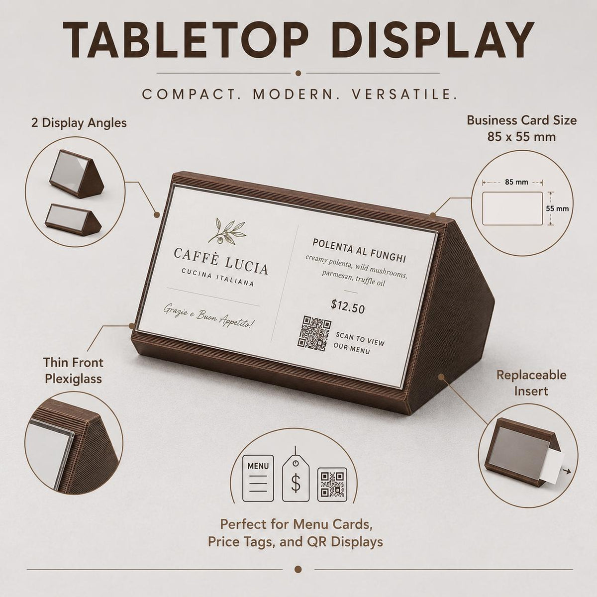 Display QR Code Tavolo qr code intercambiabile per Ristoranti | Supporto Biglietto Visita Personalizzabile| Espositore Menu QR