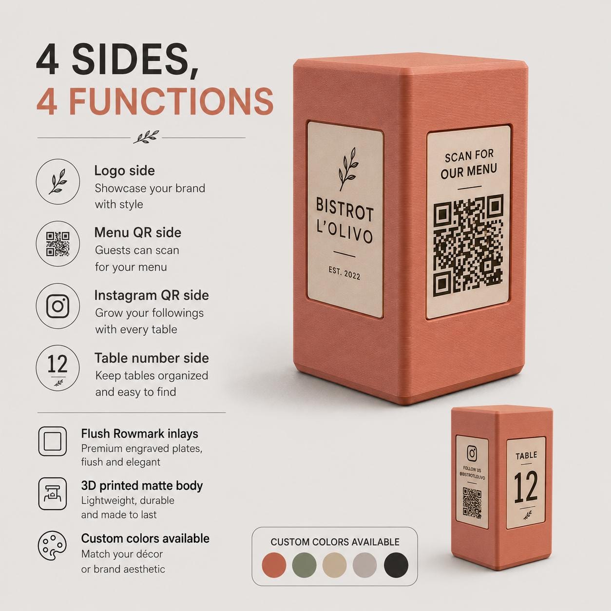 Totem QR Code linea POP bianco Personalizzato per Ristorante e Bar Segnatavolo Menu Digitale Display QR 3d