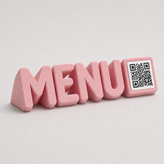 Scritta menu 3d qr code Linea TYPOGRAFY rosa Personalizzato per Ristorante e Bar Segnatavolo Menu Digitale Display QR 3d