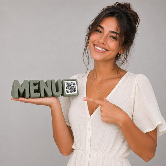Scritta menu 3d qr code Linea TYPOGRAFY Personalizzato per Ristorante e Bar Segnatavolo Menu Digitale Display QR 3d