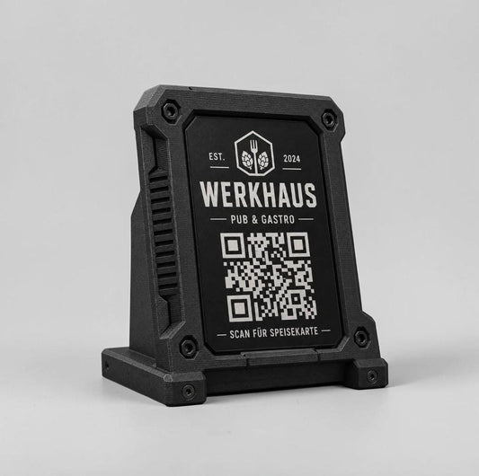 Porta QR Code Ristorante Stile Industrial rock hamburgeria black | Segnatavolo Personalizzato con Logo Steakhouse e Birrerie | Supporto Menu