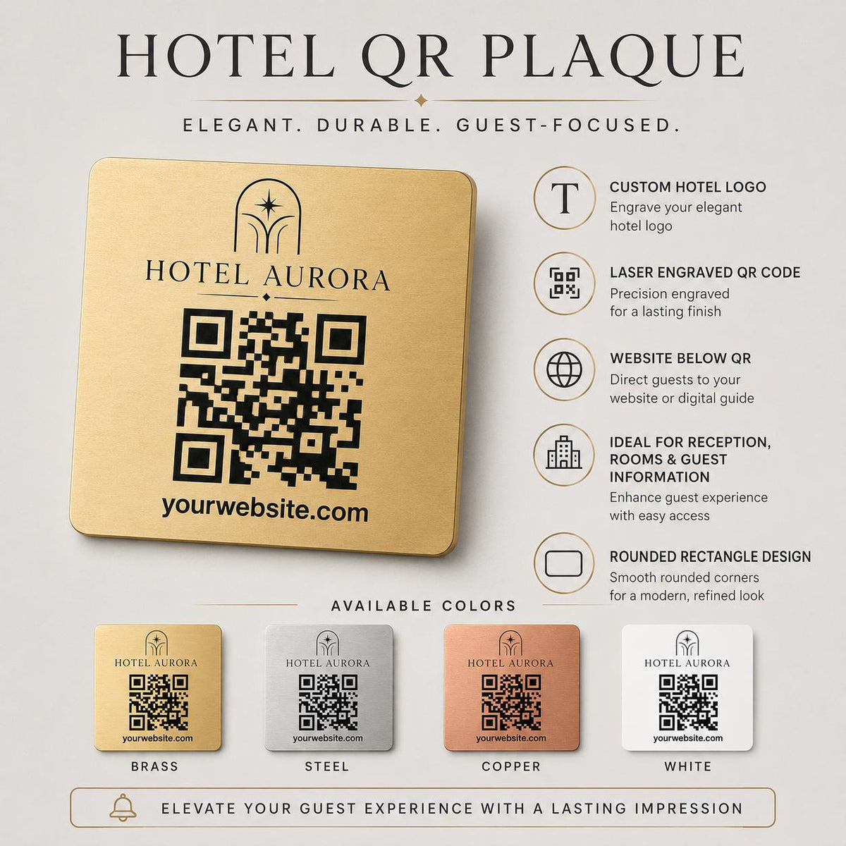QR Code etichetta con logo in abs colore bianco Personalizzato | Segnaposto Ristorante Elegante | Menu Digitale Menu qr