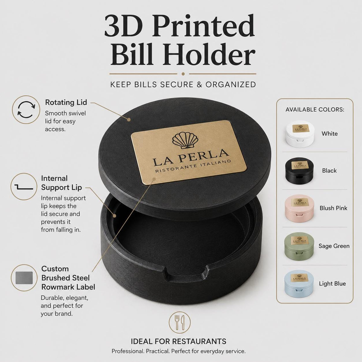 Check Presenter porta conto personalizzato Ristorante in Stampa 3D con Targhetta |Moderno per Ristoranti e Trattorie | bill holder